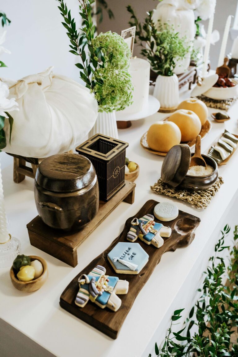 An ancestral offering table during the Chuseok holiday in South Korea.