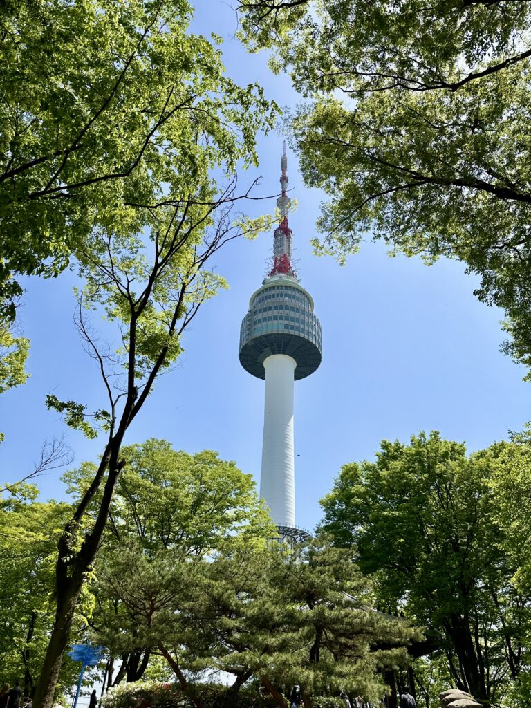 Namsan Tower in Seoul during a sunny day in spring.