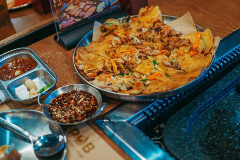 pajeon, a traditional Korean holiday food, on a plate.