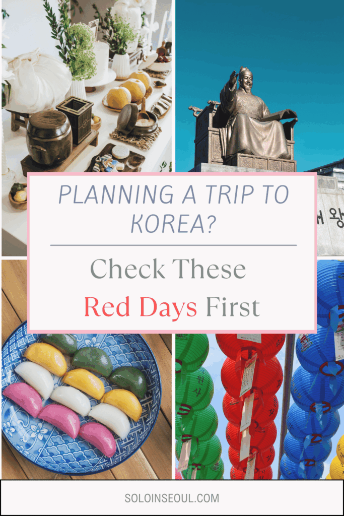 a pinterest pin reading planning a trip to korea? check these red days first