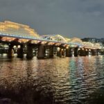 View of the Han River at night from Nodeul Island in Seoul, South Korea.